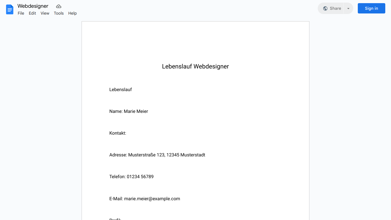 Lebenslauf-Webdesigner