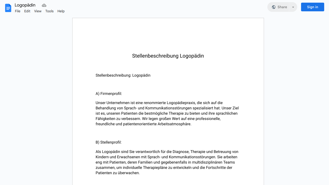 Stellenbeschreibung-Logopädin