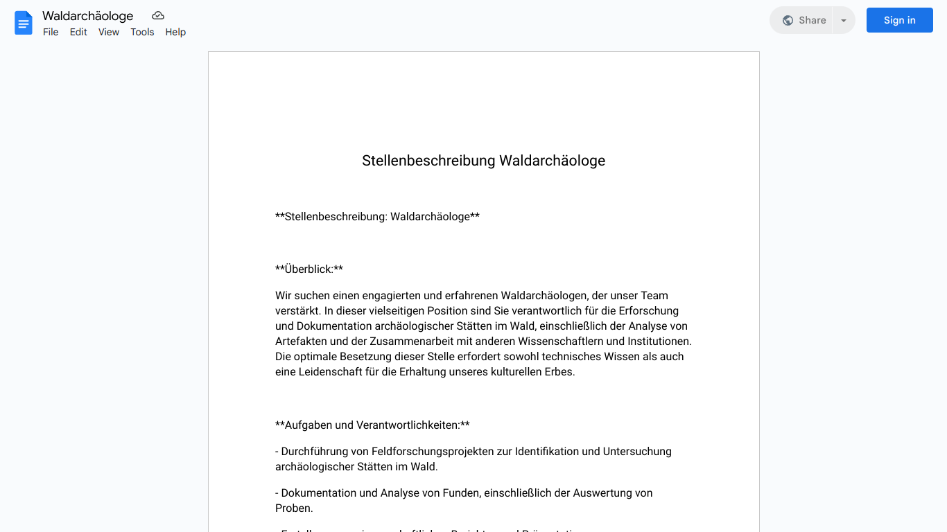 Stellenbeschreibung-Waldarchäologe