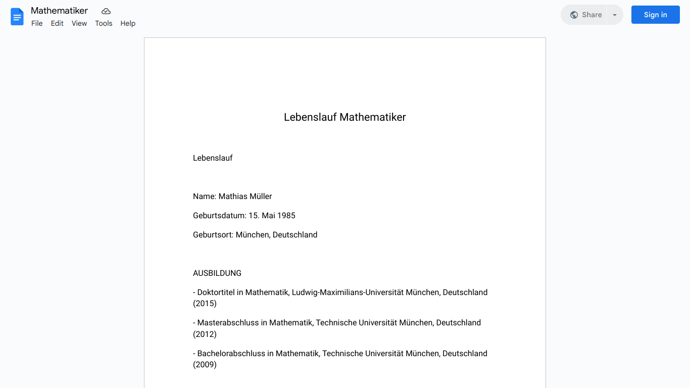 Lebenslauf-Mathematiker