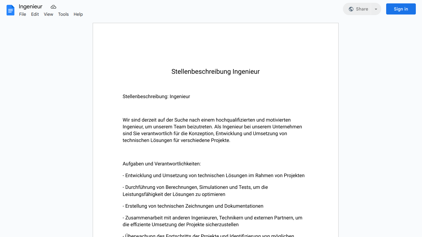 Stellenbeschreibung-Ingenieur