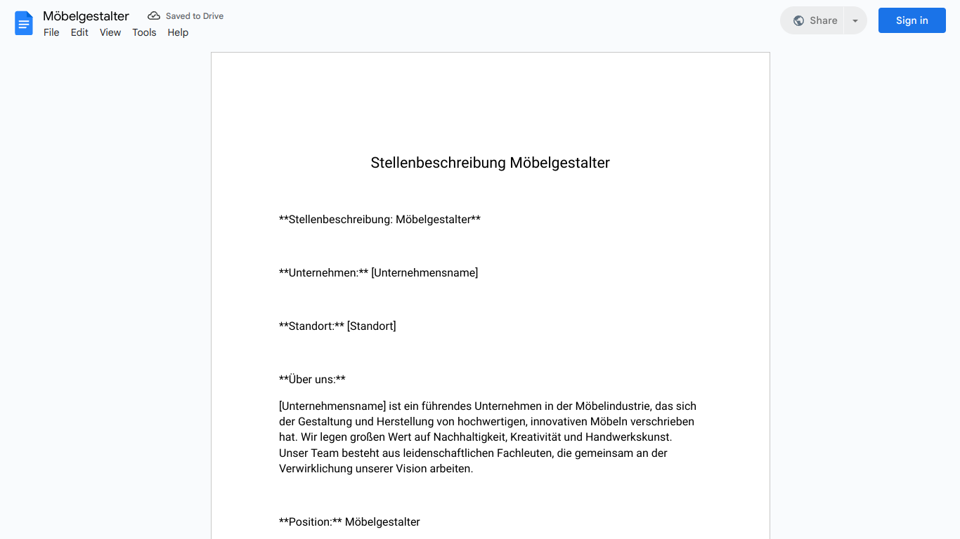 Stellenbeschreibung-Möbelgestalter