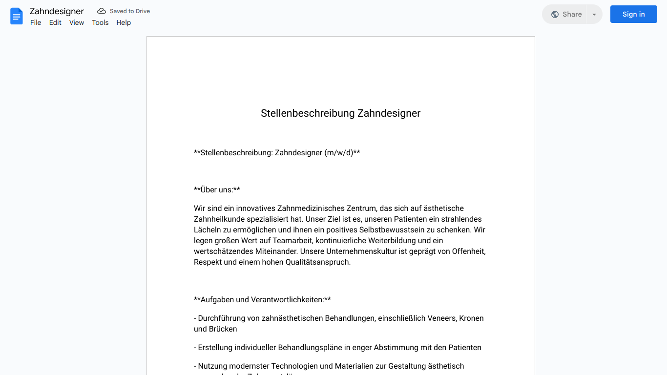 Stellenbeschreibung-Zahndesigner