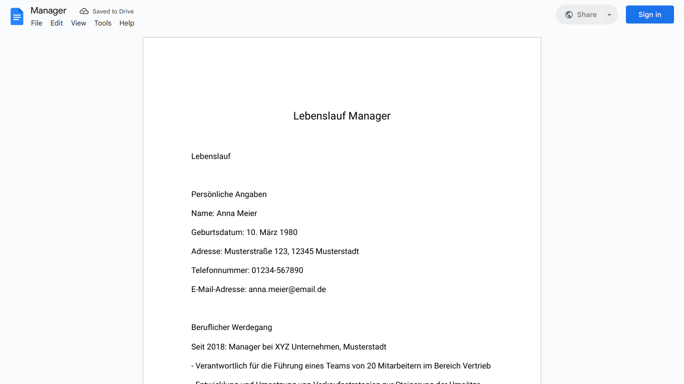 Lebenslauf-Manager