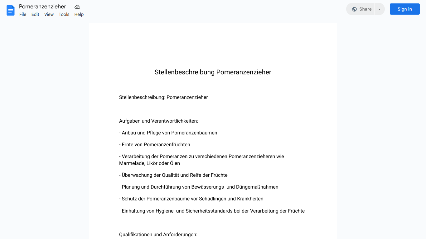 Stellenbeschreibung-Pomeranzenzieher – Simply Download