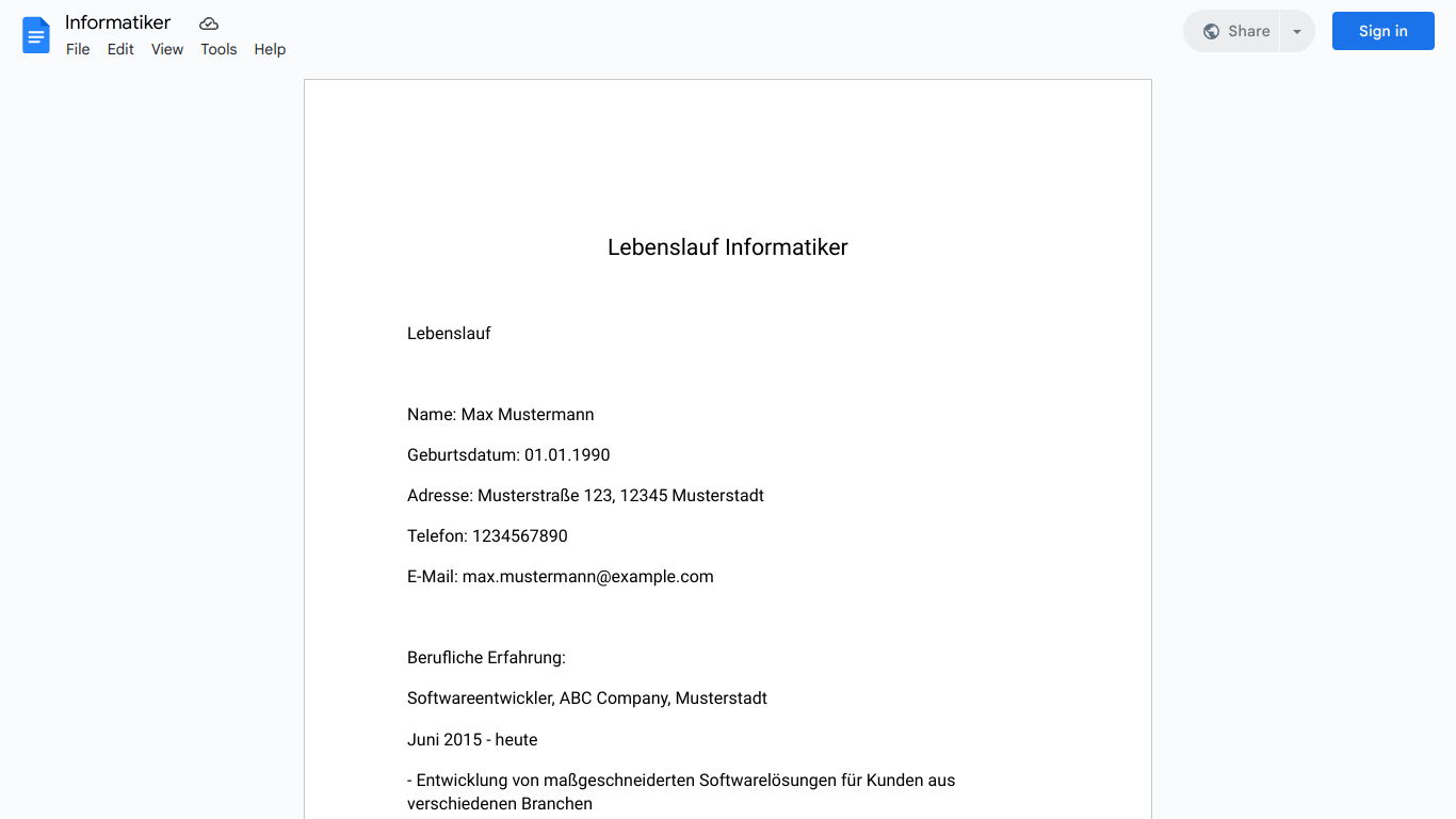 Lebenslauf-Informatiker