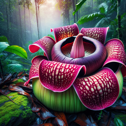 Pflanze: Rafflesia arnoldii
Überschrift: "Die größte und stinkendste Blume der Welt"