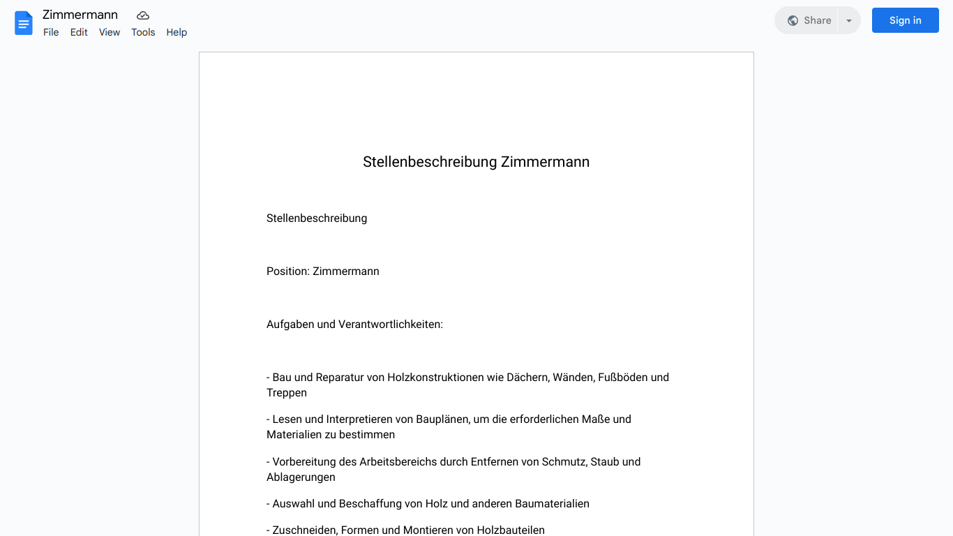 Stellenbeschreibung-Zimmermann