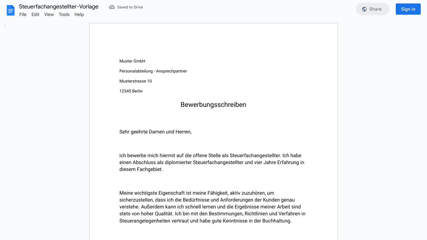 Bewerbungsschreiben-Steuerfachangestellter-Vorlage – Simply Download