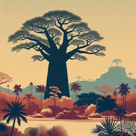 Pflanze: Baobab
Überschrift: "Der gigantische Baum, der die Zeit überdauert"