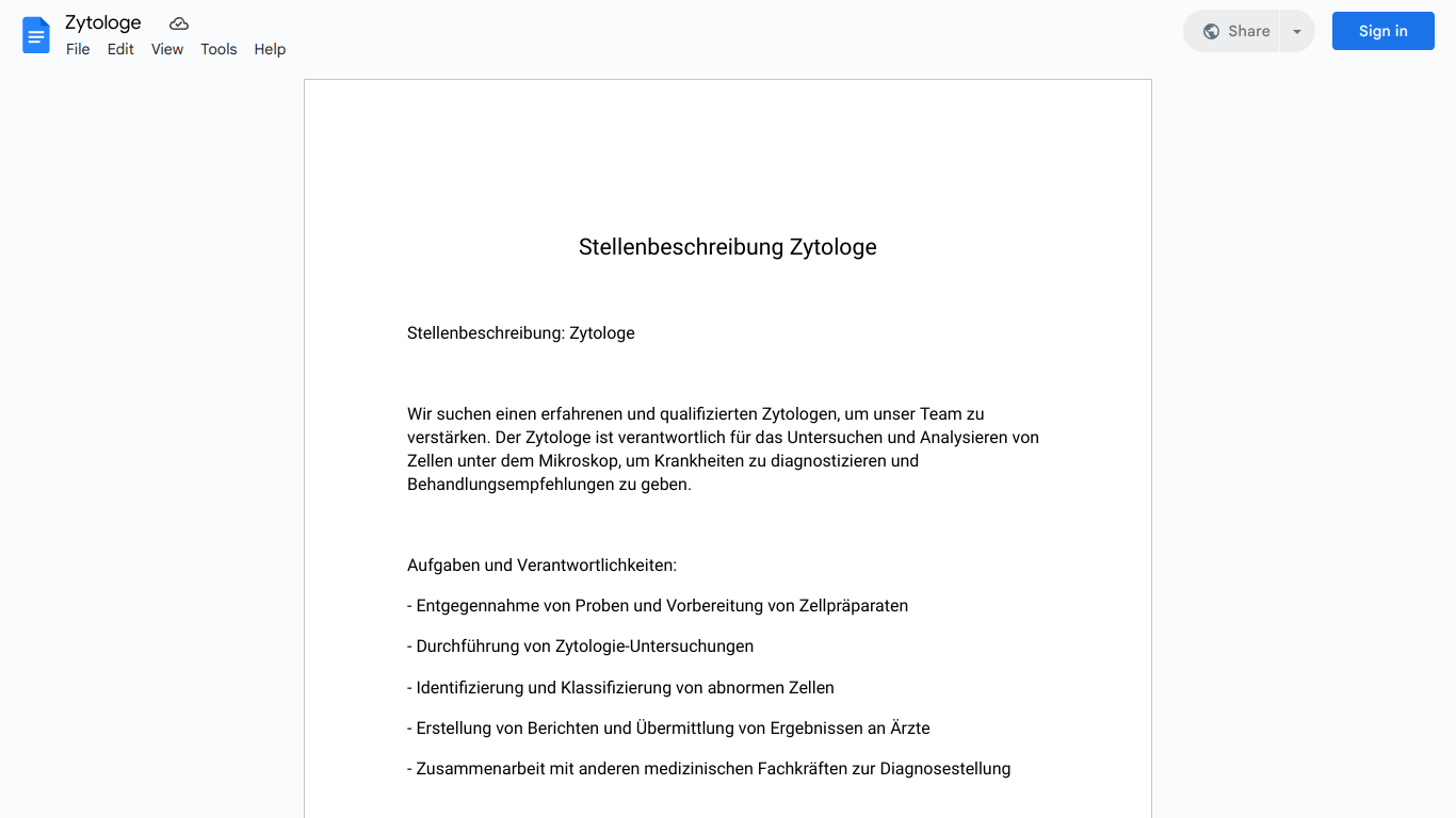 Stellenbeschreibung-Zytologe