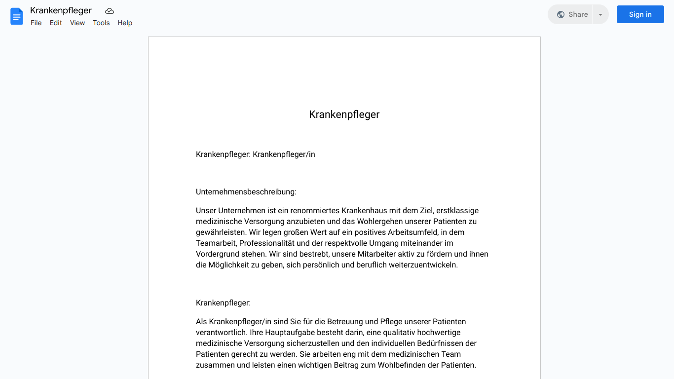 Stellenbeschreibung-Krankenpfleger