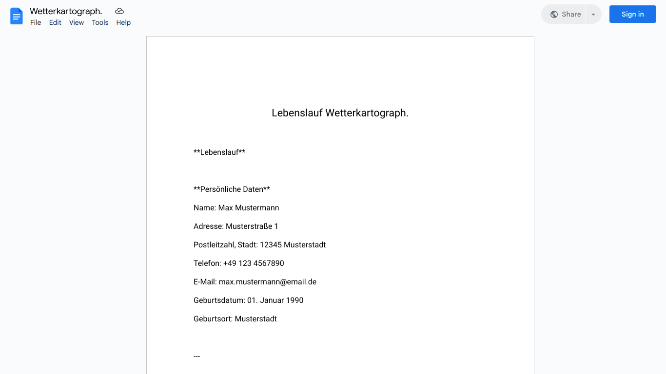 Lebenslauf-Wetterkartograph.