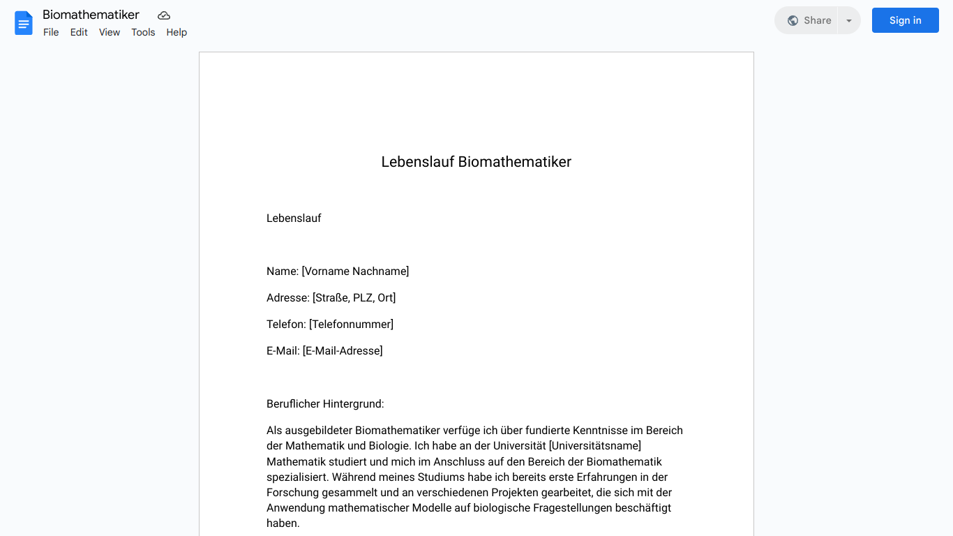 Lebenslauf-Biomathematiker