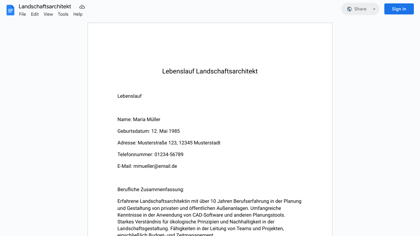 Lebenslauf-Landschaftsarchitekt