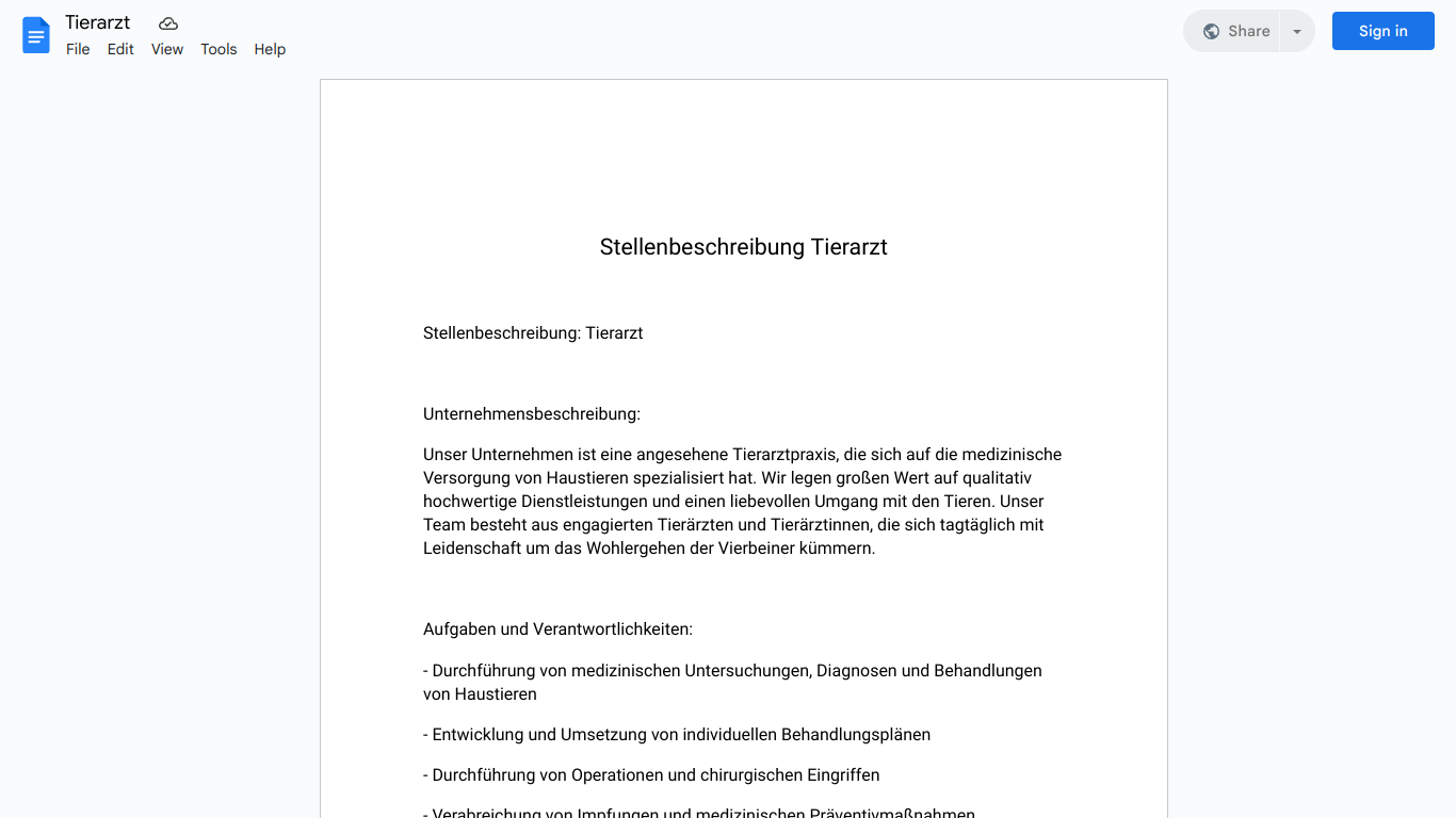 Stellenbeschreibung-Tierarzt