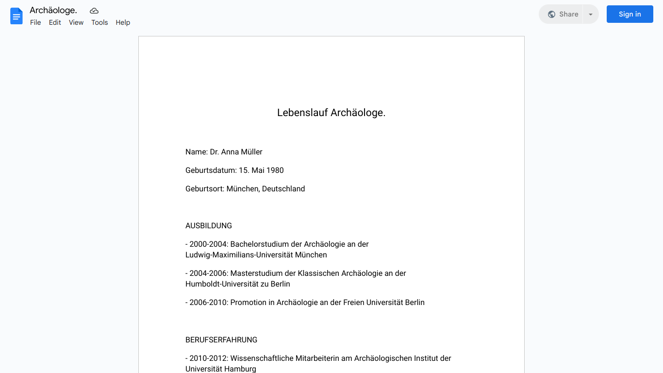 Lebenslauf-Archäologe.