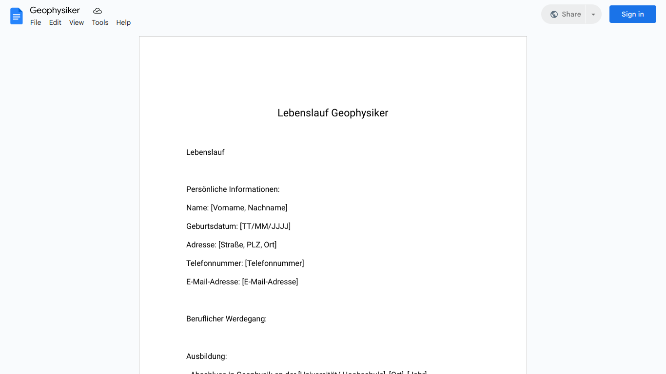 Lebenslauf-Geophysiker