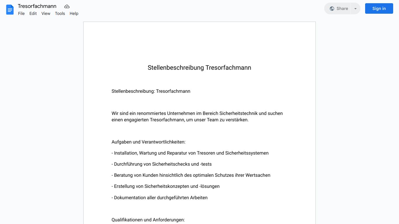 Stellenbeschreibung-Tresorfachmann