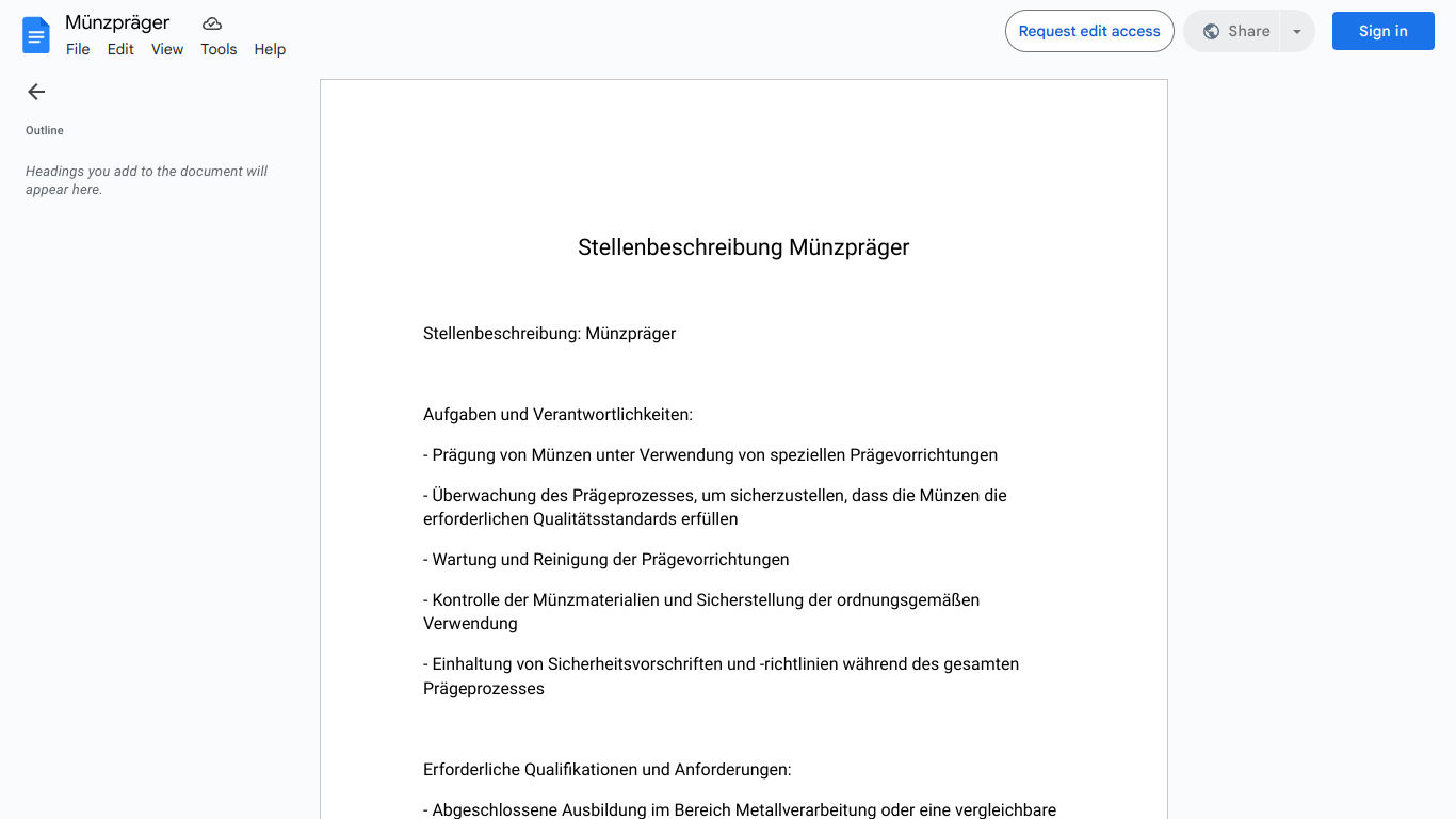 Stellenbeschreibung-Münzpräger