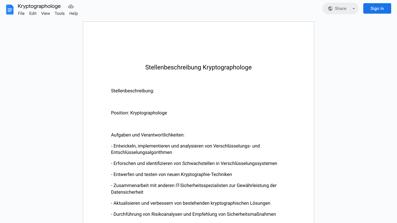 Stellenbeschreibung-Kryptographologe