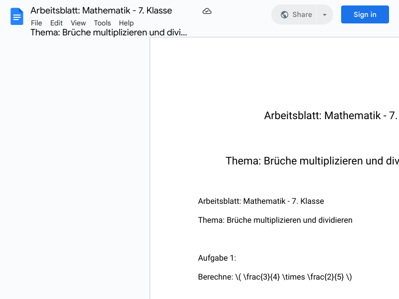 Arbeitsblatt: Mathematik - 7. Klasse

Thema: Brüche multiplizieren und dividieren-Vorlage