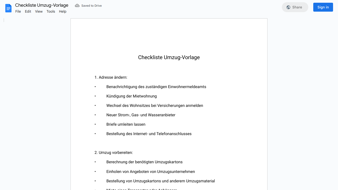 Checkliste Umzug-Vorlage – Simply Download