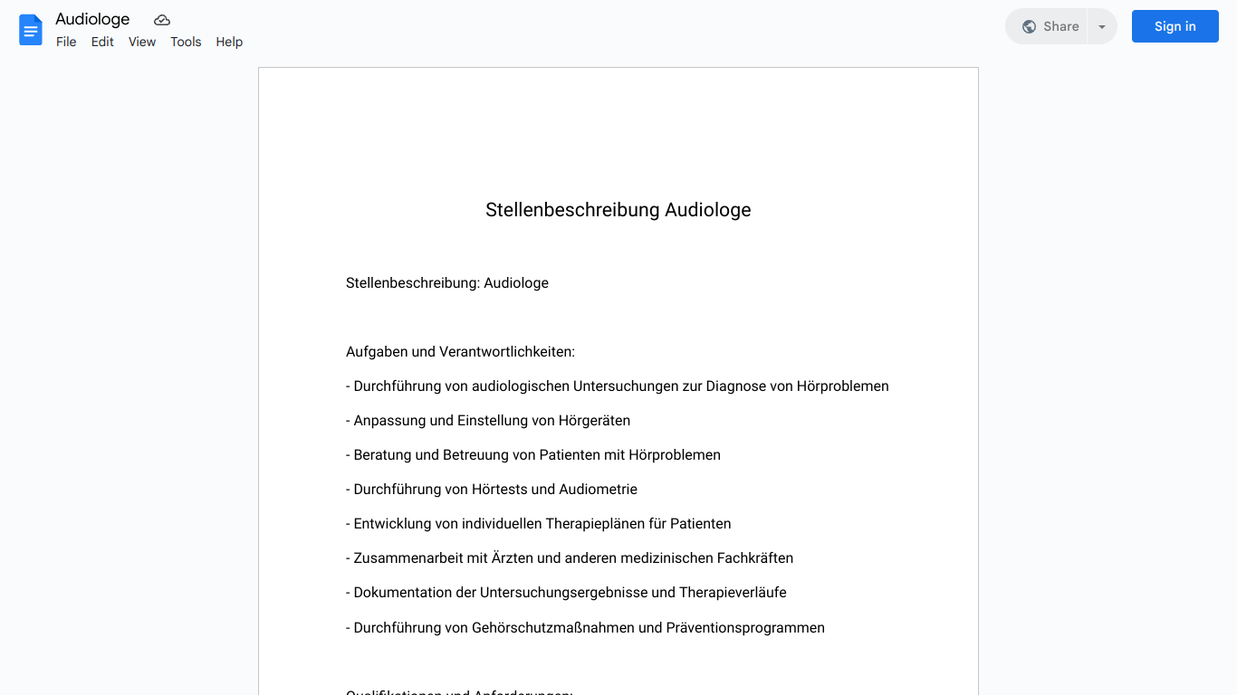 Stellenbeschreibung-Audiologe