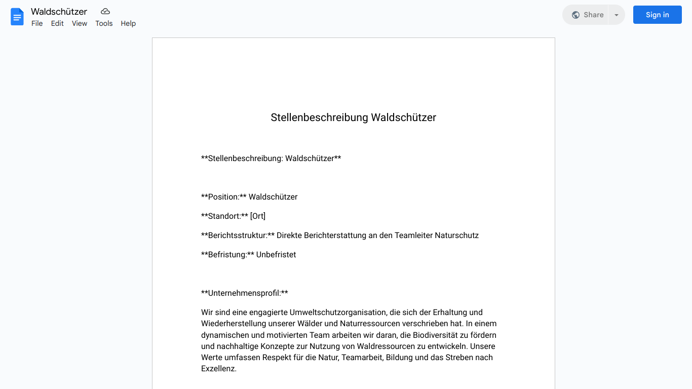 Stellenbeschreibung-Waldschützer