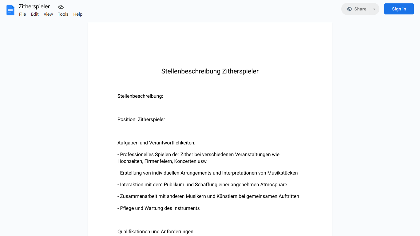 Stellenbeschreibung-Zitherspieler