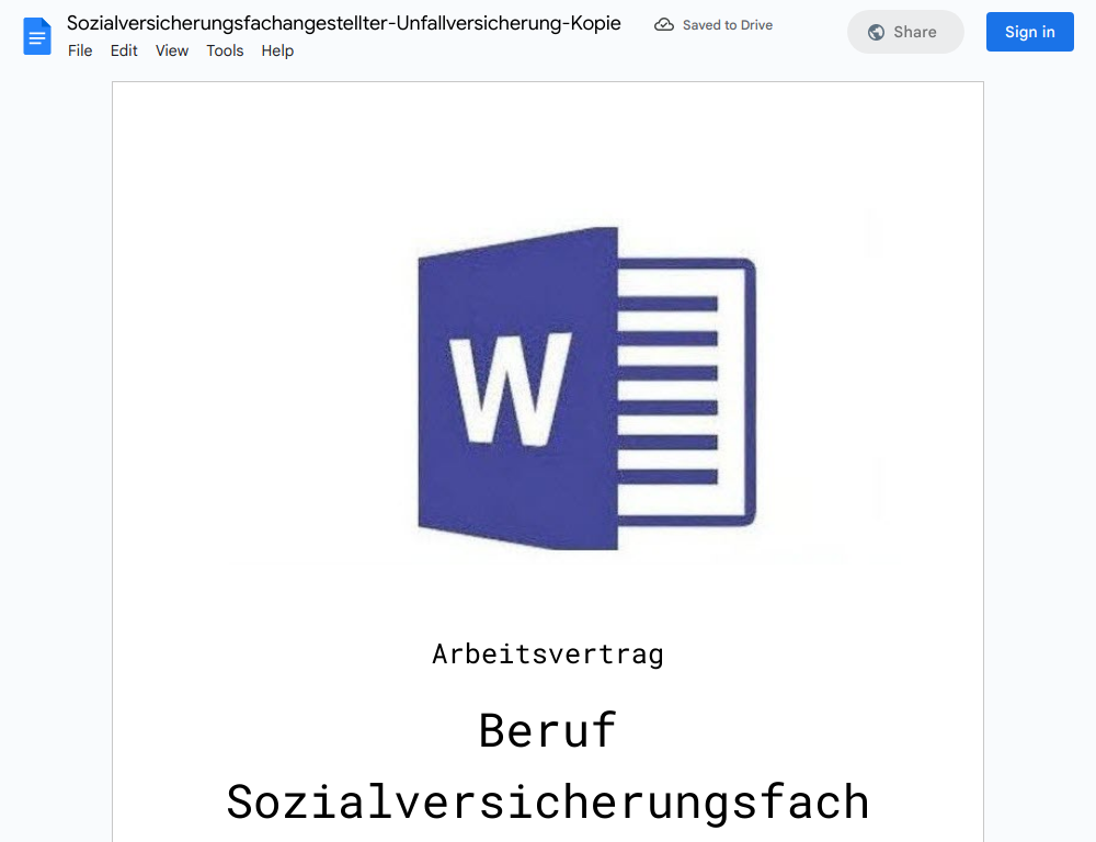 Arbeitsvertrag-Sozialversicherungsfachangestellter-Unfallversicherung