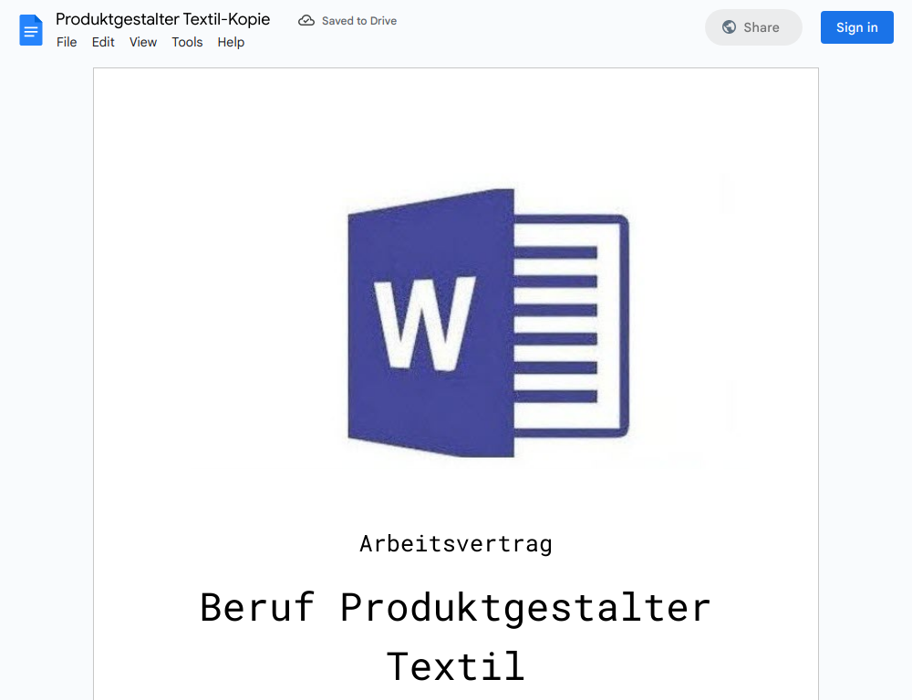 Arbeitsvertrag-Produktgestalter Textil