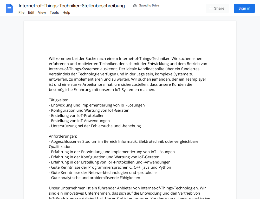 Stellenbeschreibung