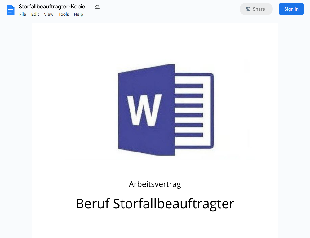 Arbeitsvertrag-Storfallbeauftragter