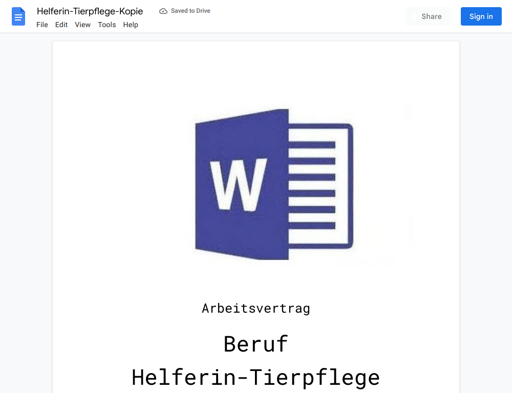 Arbeitsvertrag-Helferin-Tierpflege