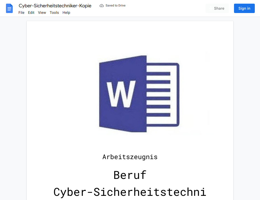 Arbeitszeugnis-Cyber-Sicherheitstechniker