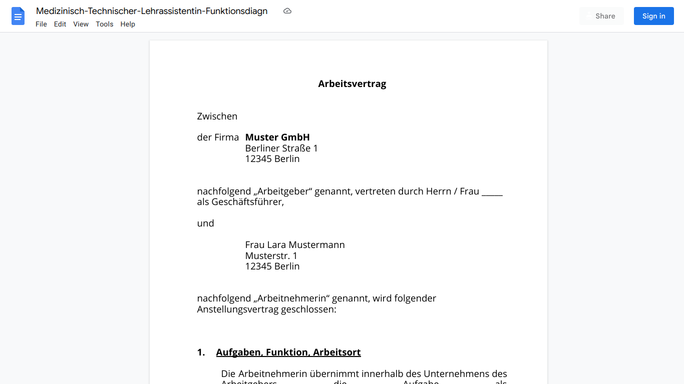 Arbeitsvertrag-Medizinisch-Technischer-Lehrassistentin-Funktionsdiagn