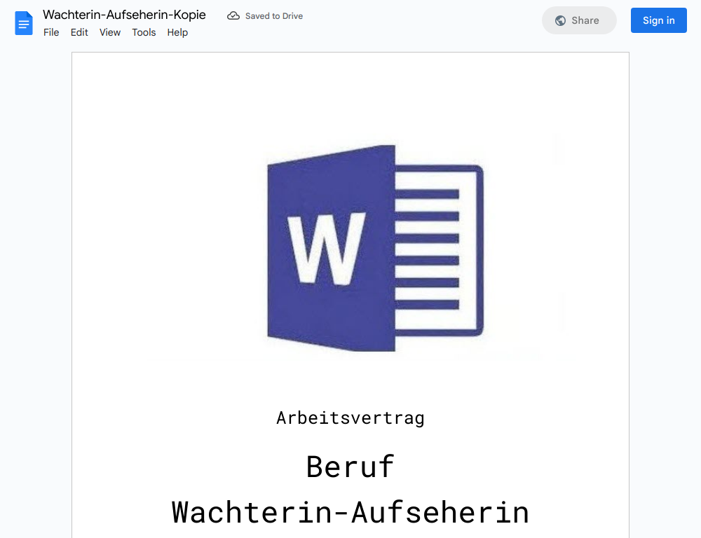 Arbeitsvertrag-Wachterin-Aufseherin