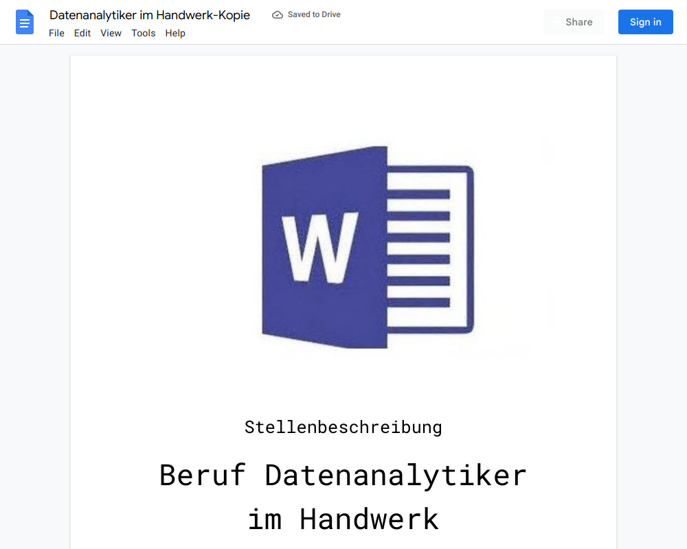 Stellenbeschreibung-Datenanalytiker im Handwerk