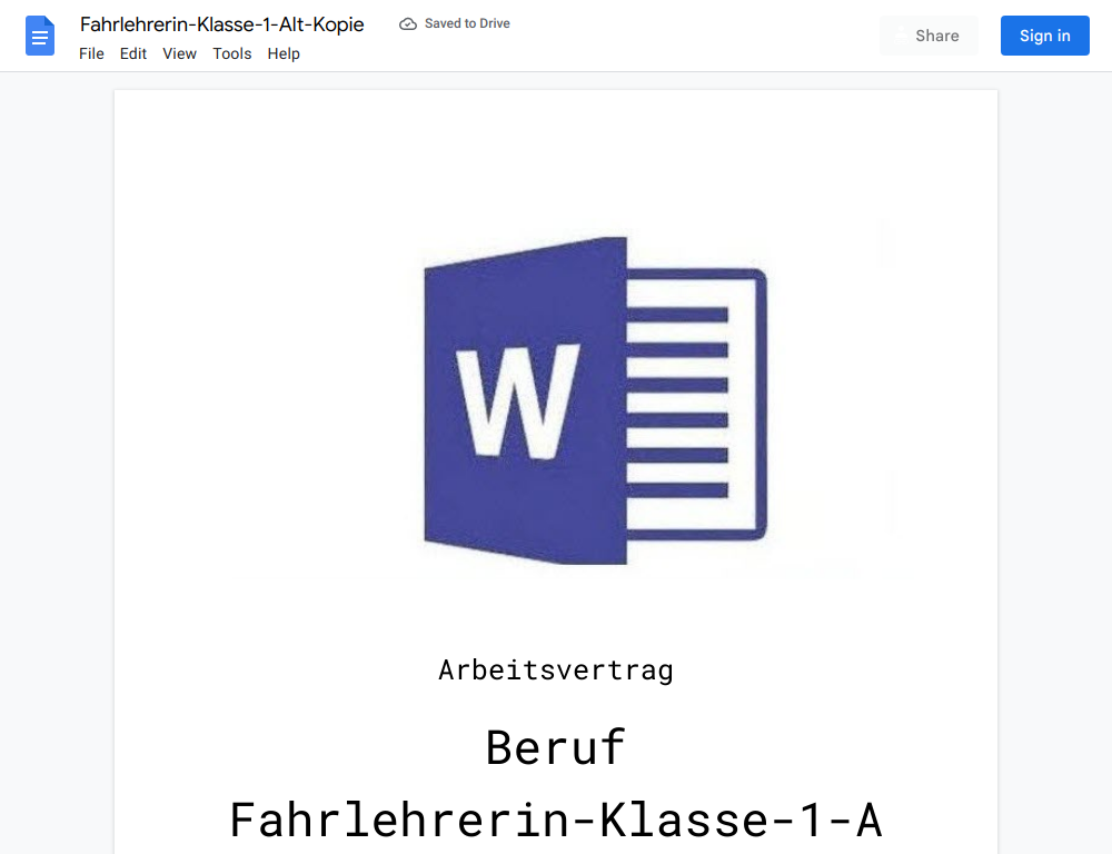 Arbeitsvertrag-Fahrlehrerin-Klasse-1-Alt