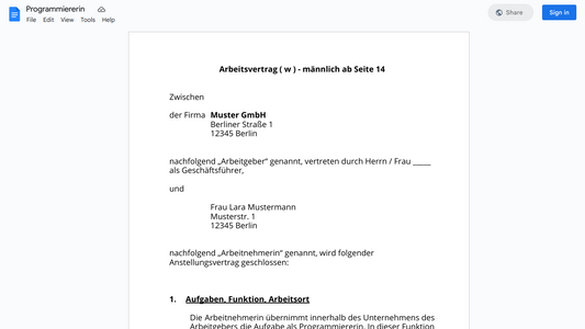 Arbeitsvertrag-Programmiererin