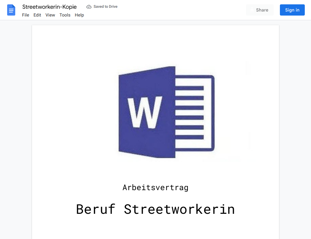 Arbeitsvertrag-Streetworkerin