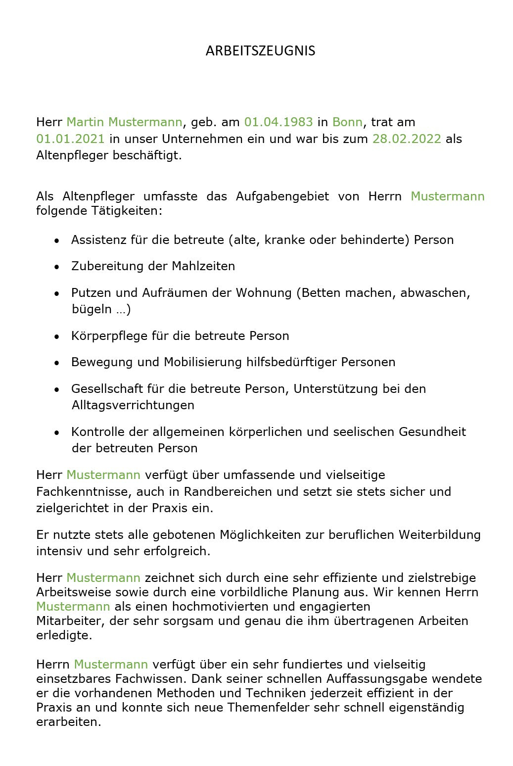 Arbeitszeugnis Altenpfleger Vorlage m/w/d - Simply Download