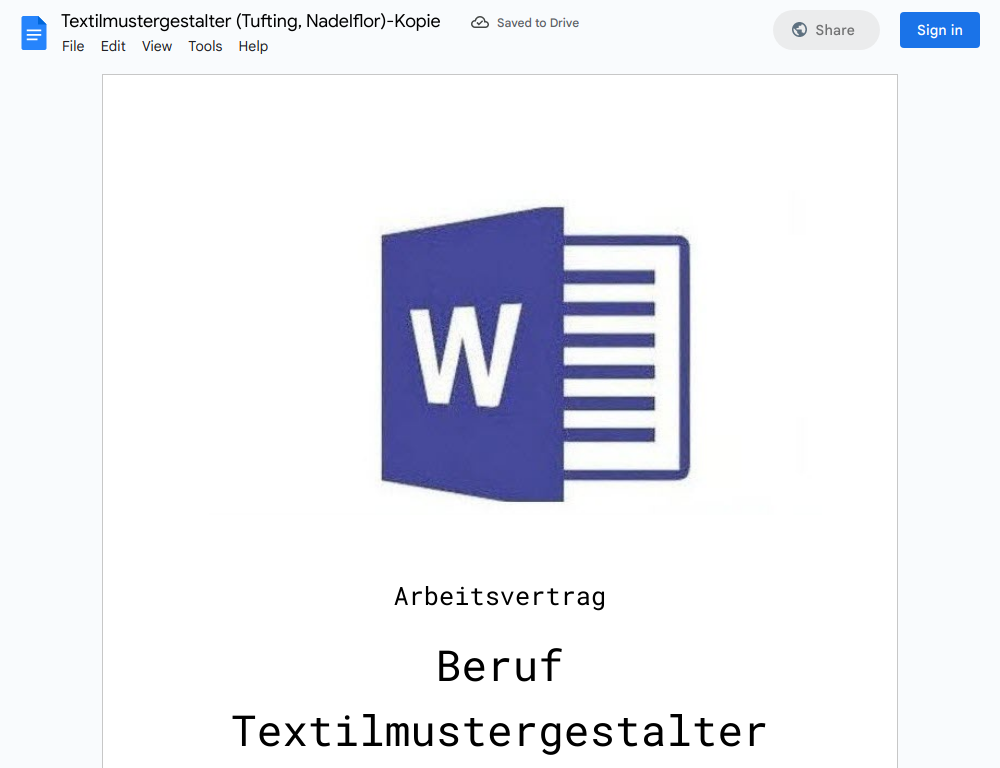 Arbeitsvertrag-Textilmustergestalter (Tufting, Nadelflor)