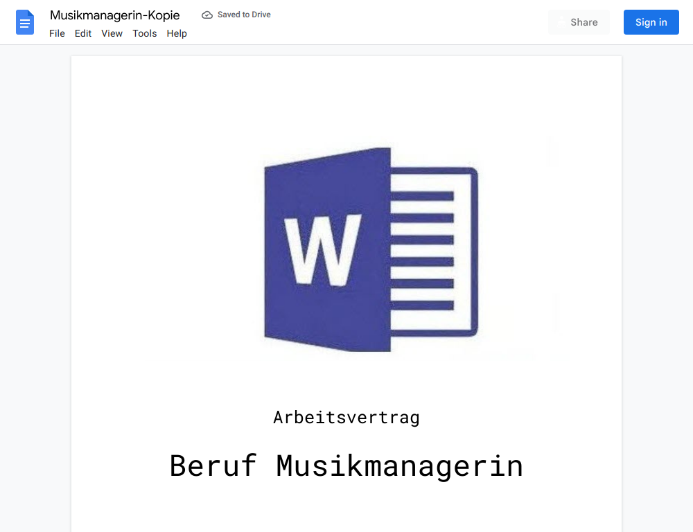 Arbeitsvertrag-Musikmanagerin