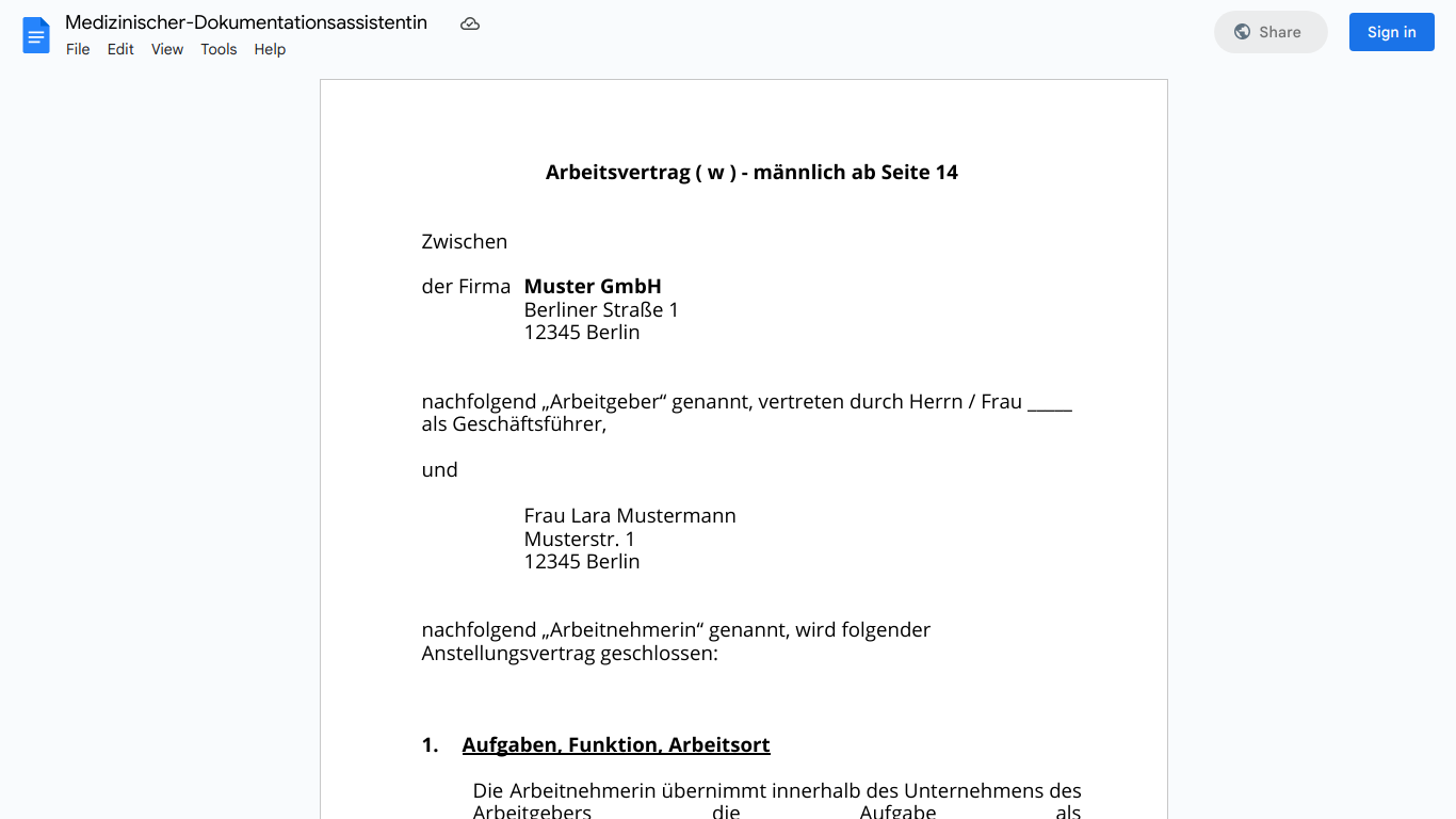 Arbeitsvertrag-Medizinischer-Dokumentationsassistentin