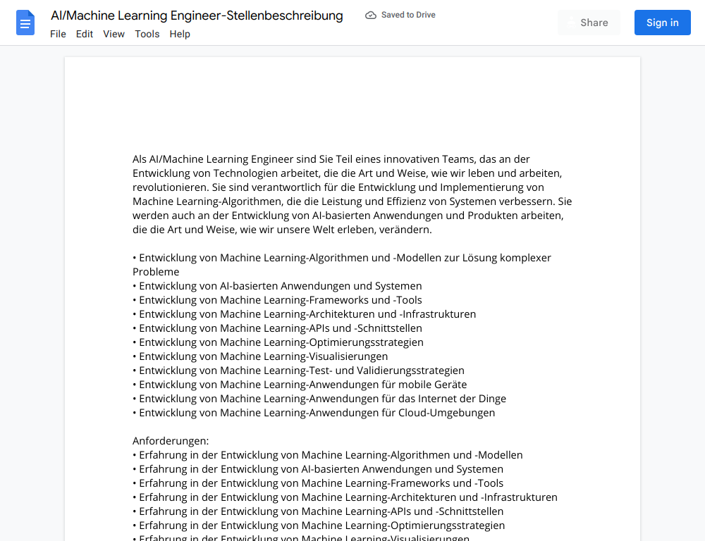 Stellenbeschreibung