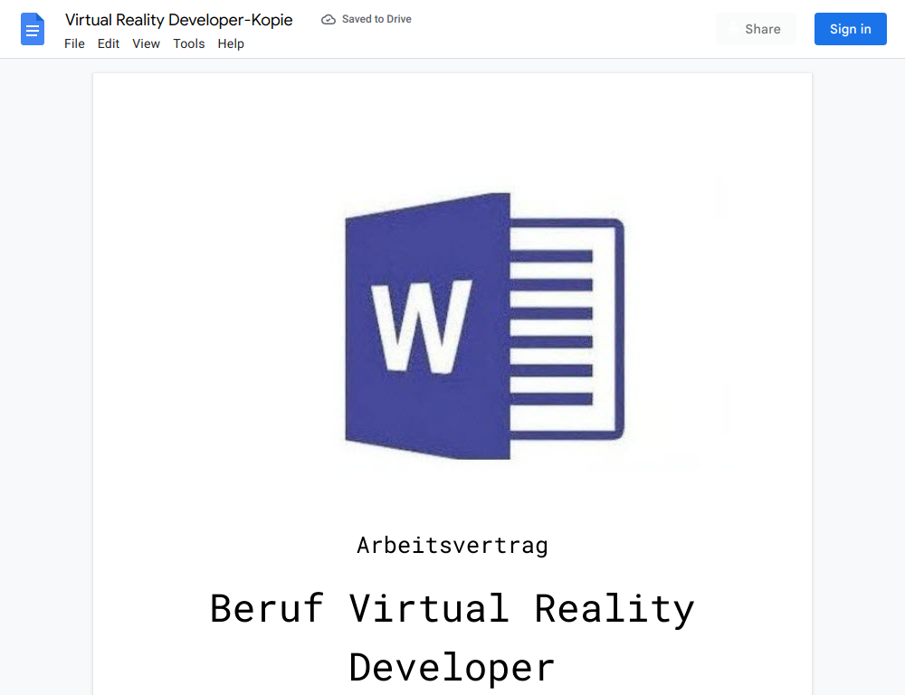 Arbeitsvertrag-Virtual Reality Developer