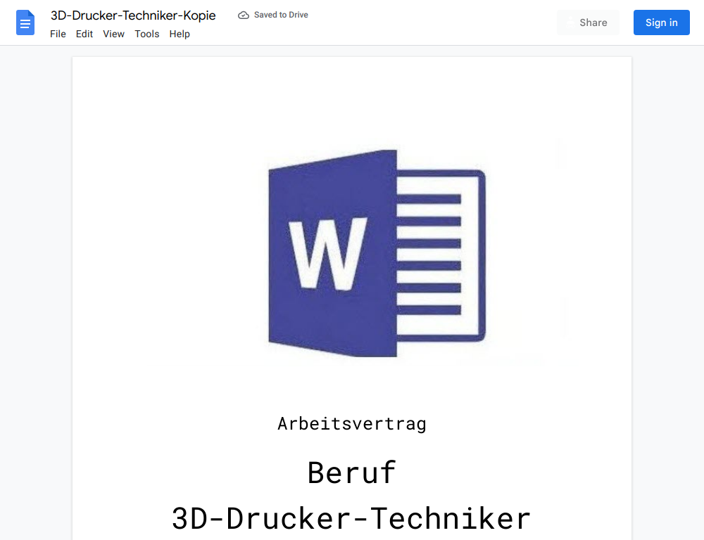 Arbeitsvertrag-3D-Drucker-Techniker