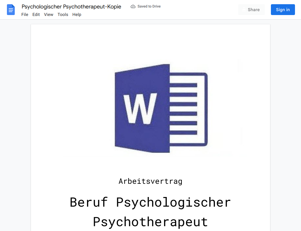 Arbeitsvertrag-Psychologischer Psychotherapeut